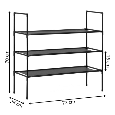 Raft pantofi cu 3 polite, structura metalica si rafturi textile, 72x28x70 cm, negru [18]