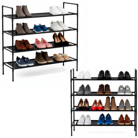 Raft pantofi cu 4 polite, structura metalica si rafturi textile, 72x28x75 cm, negru [1]