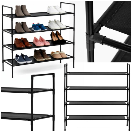 Raft pantofi cu 4 polite, structura metalica si rafturi textile, 72x28x75 cm, negru [5]