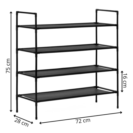 Raft pantofi cu 4 polite, structura metalica si rafturi textile, 72x28x75 cm, negru [17]