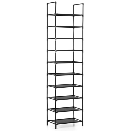 Pantofare - Raft pantofi inalt cu 10 polite, structura metalica si rafturi textile, 45x28x178 cm, negru
