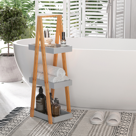  Raft pentru baie din MDF si bambus, 30x18x81cm, gri [1]