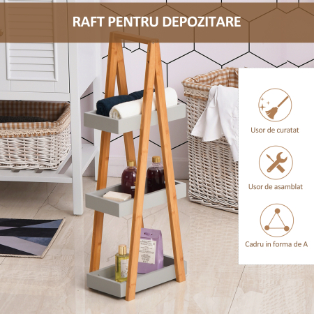  Raft pentru baie din MDF si bambus, 30x18x81cm, gri [3]