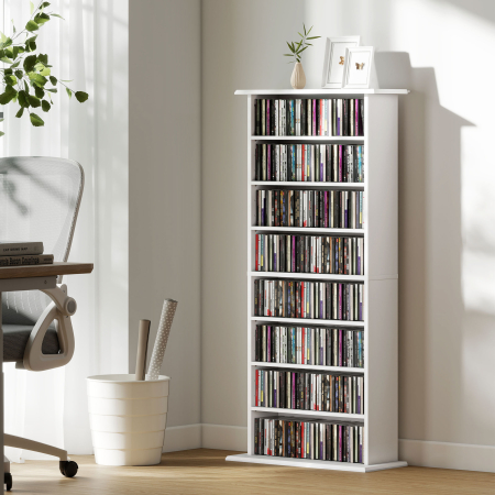  Raft pentru CD-uri cu 6 rafturi reglabile, capacitate de 360 CD-uri/185 DVD-uri, 58x24x124.5 cm, alb [1]