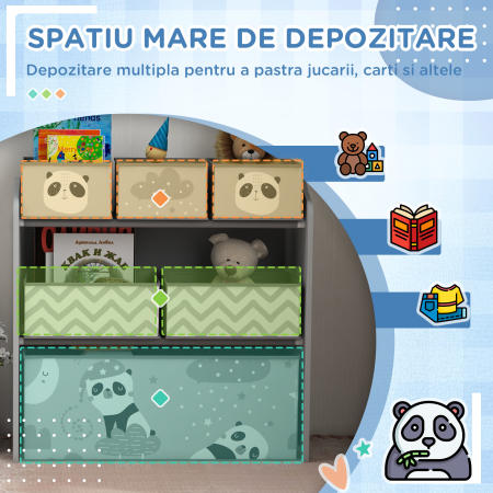  Raft pentru Jucarii pentru Copii cu 6 Recipiente Detasabile din Material Textil, 63x30x66cm, Gri [3]