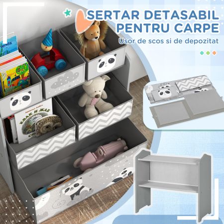  Raft pentru Jucarii pentru Copii cu 6 Recipiente Detasabile din Material Textil, 63x30x66cm, Gri [4]