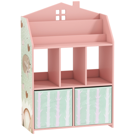 Dormitor & birou -  Raft pentru jucarii pentru copii cu sertare din material textil rafturi deschise design cu vulpi organizator de jucarii roz