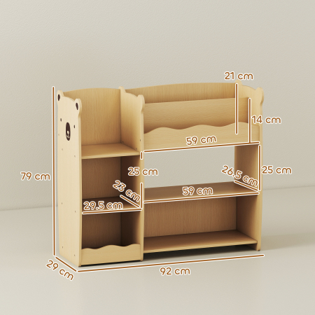  Raft pentru Jucarii pentru Copii de 3-8 Ani cu Rafturi Deschise si Compartimente, din Lemn, 92x29x79 cm, culoare Lemn [2]