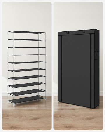 Raft pentru pantofi pe 9 nivele, pana la 50 de perechi pantofi, textil, 88x28x160cm, negru [7]