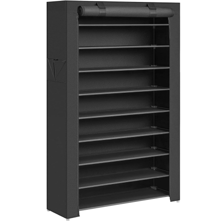 Mobila bucatarie - Raft pentru pantofi pe 9 nivele, pana la 50 de perechi pantofi, textil, 88x28x160cm, negru