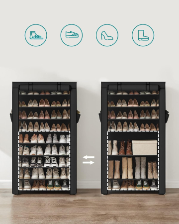 Raft pentru pantofi pe 9 nivele, pana la 50 de perechi pantofi, textil, 88x28x160cm, negru [3]