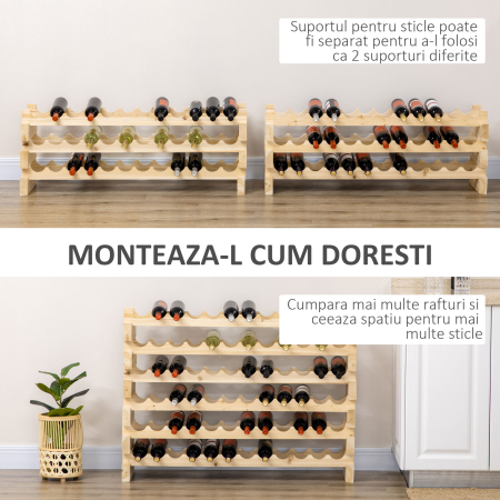  Raft pentru Sticle din Lemn de Brad cu 6 Rafturi pentru 72 de Sticle, 114x28x85 cm, Lemn Natural [3]