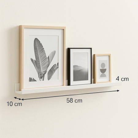 Raft perete 5Five Fixy pentru rame foto, MDF, 58x10x4 cm, alb [2]
