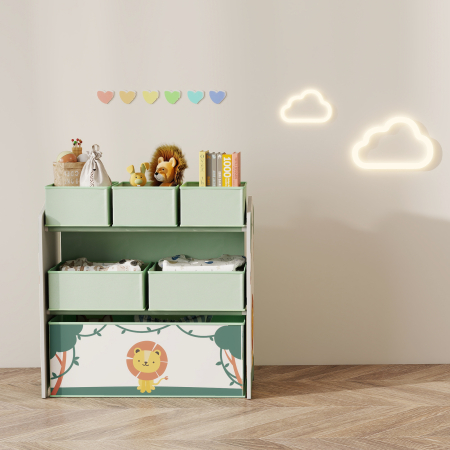  Raft Portabil pentru Jucarii Copii cu 3 Niveluri si 6 Containere Detasabile din Material Textil, Mobilier pentru Camera Copii, Sufragerie si Spatiu de Joaca, Verde [8]