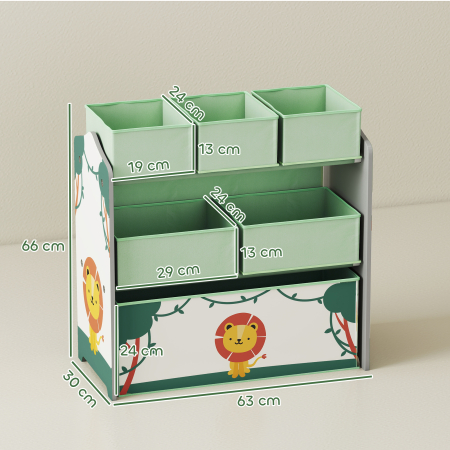 Raft Portabil pentru Jucarii Copii cu 3 Niveluri si 6 Containere Detasabile din Material Textil, Mobilier pentru Camera Copii, Sufragerie si Spatiu de Joaca, Verde [2]