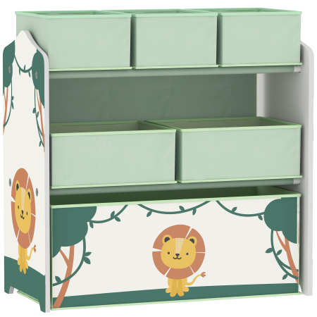 Dormitor & birou -  Raft Portabil pentru Jucarii Copii cu 3 Niveluri si 6 Containere Detasabile din Material Textil, Mobilier pentru Camera Copii, Sufragerie si Spatiu de Joaca, Verde