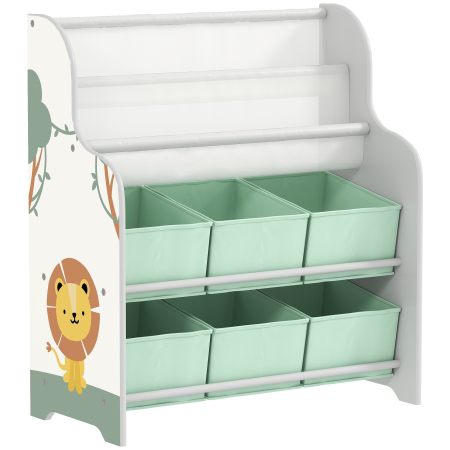Dormitor & birou -  Raft Suport pentru Jucarii cu 6 Sertare si Biblioteca cu 2 Niveluri Verde