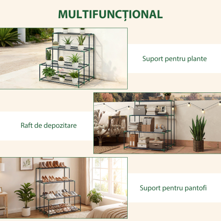  Raft Suport Plante cu 4 Niveluri din Otel, 94x84x110 cm, Verde inchis [5]