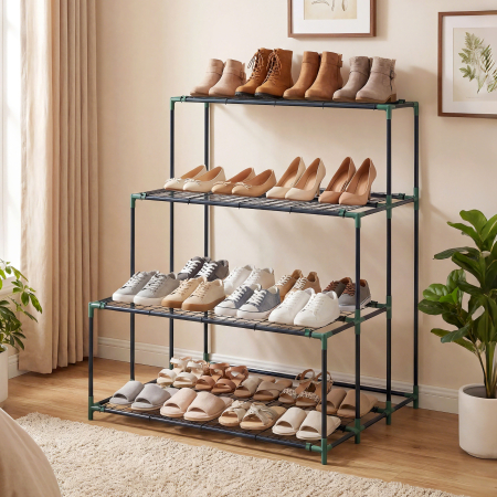  Raft Suport Plante cu 4 Niveluri din Otel, 94x84x110 cm, Verde inchis [7]