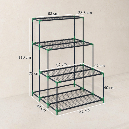  Raft Suport Plante cu 4 Niveluri din Otel, 94x84x110 cm, Verde inchis [2]