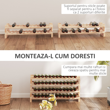  Raft Vin din Lemn Natural - 4 Rafturi pentru 48 Sticle [3]