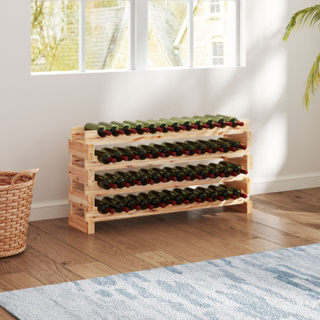  Raft Vin din Lemn Natural - 4 Rafturi pentru 48 Sticle [1]