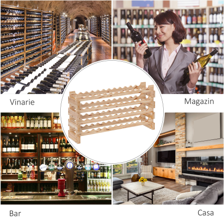  Raft Vin din Lemn Natural - 4 Rafturi pentru 48 Sticle [6]