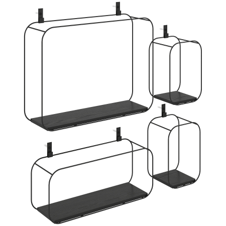 Living & hol -  Rafturi Flotante Geometrice pentru Living, Set de 4 Piese, Negru