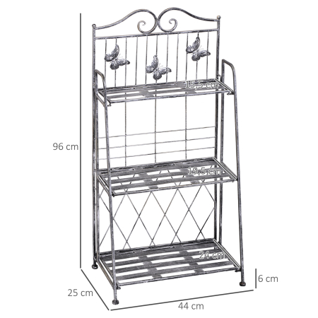  Rafturi pentru ghiveci cu 3 nivele pentru Gradina Balcon Intern, Gri Argintiu, 44 x 25 x96cm [2]