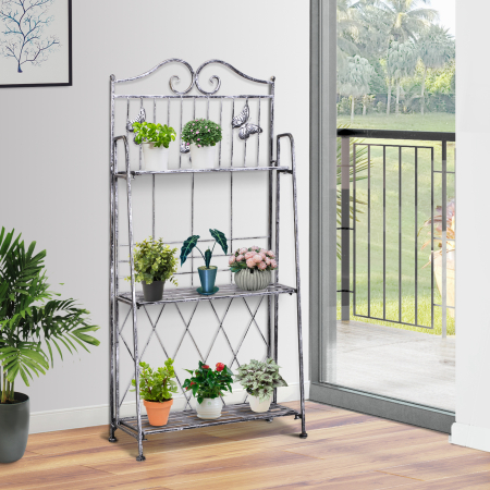  Rafturi pentru ghiveci cu 3 nivele pentru Gradina Balcon Intern, Gri Argintiu, 44 x 25 x96cm [1]