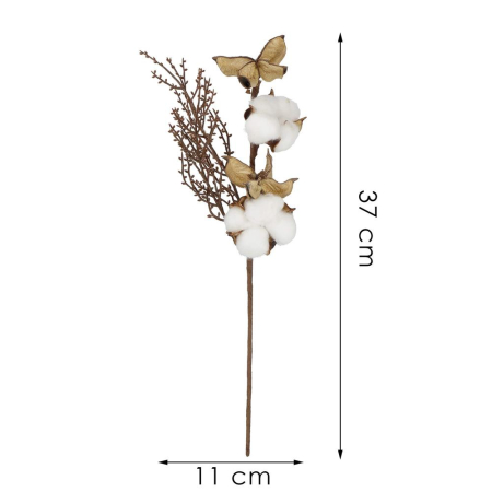 Ramura decorativa Craciun cu bumbac si plante uscate, 37 cm, alb/maro [9]