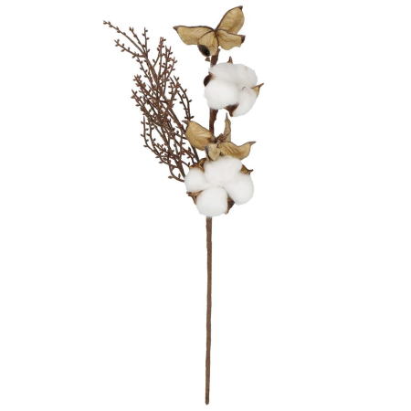 Ramura decorativa Craciun cu bumbac si plante uscate, 37 cm, alb/maro [3]