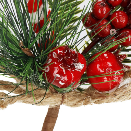 Ramura decorativa Craciun cu fructe rosii, acadea si sfoara iuta, 24 cm, rosu [8]
