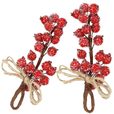 Ramura decorativa cu boabe de merisoare artificiale si snur din iuta, 15x5,5 cm, rosu [1]