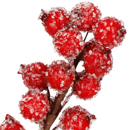 Ramura decorativa cu boabe de merisoare artificiale si snur din iuta, 15x5,5 cm, rosu [4]
