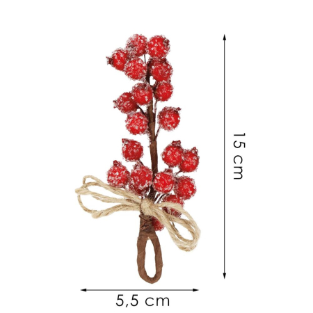 Ramura decorativa cu boabe de merisoare artificiale si snur din iuta, 15x5,5 cm, rosu [7]