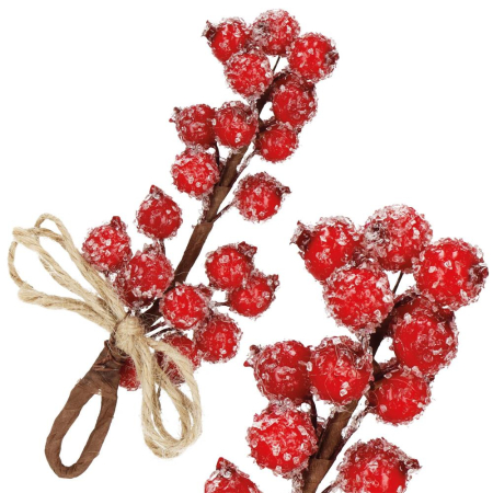 Ramura decorativa cu boabe de merisoare artificiale si snur din iuta, 15x5,5 cm, rosu [2]