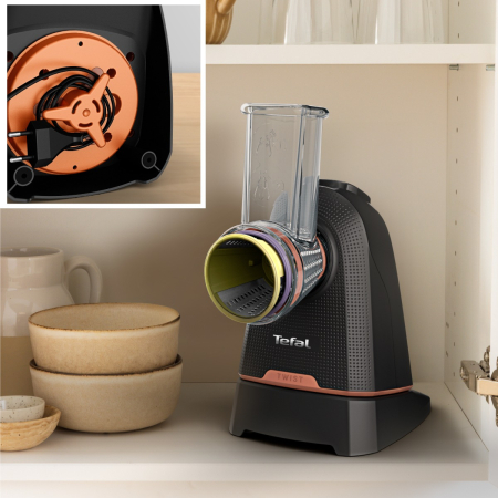 Razatoare electrica 3-in-1 Tefal Fresh Express Twist DN8638E0, 150 W, 3 conuri detasabile pentru razuire fina & grosiera, feliere, negru [4]