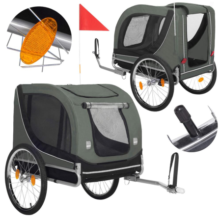 Remorca bicicleta transport animale acoperis impermeabil, maxim 40 kg, rezistenta, verde negru [3]