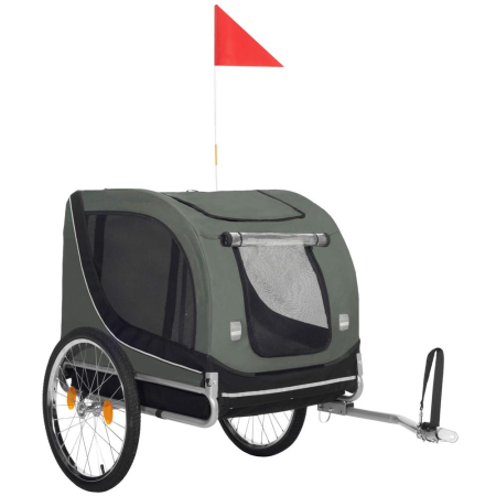 Remorca bicicleta transport animale acoperis impermeabil, maxim 40 kg, rezistenta, verde negru