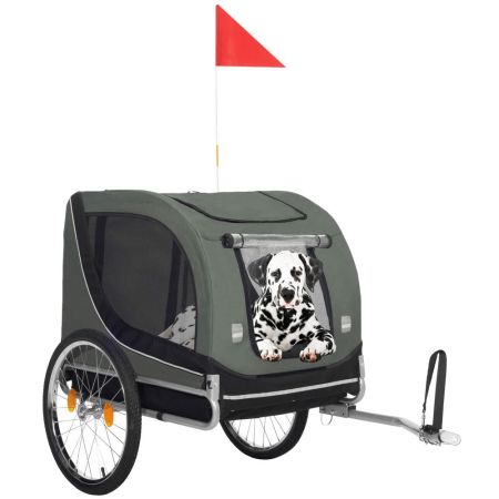 Remorca bicicleta transport animale acoperis impermeabil, maxim 40 kg, rezistenta, verde negru [10]