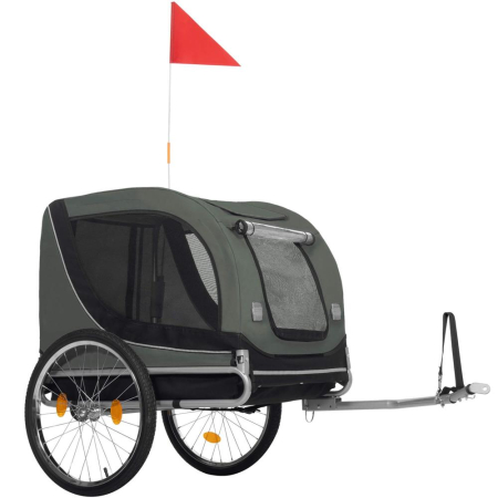 Remorca bicicleta transport animale acoperis impermeabil, maxim 40 kg, rezistenta, verde negru [9]