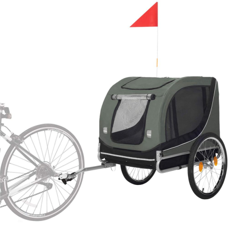 Remorca bicicleta transport animale acoperis impermeabil, maxim 40 kg, rezistenta, verde negru [5]
