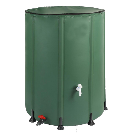 Gradina & balcon - Rezervor apa pluviala pliabil 1000L cu robinet filtru si capac fermoar dublu, PVC rezistent UV, 6 tevi sustinere, 100x125 cm, verde