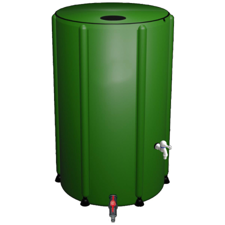 Gradina & balcon - Rezervor apa pluviala pliabil 250L cu robinet si filtru, PVC rezistent UV, 6 tevi picioruse, 60x88 cm, verde