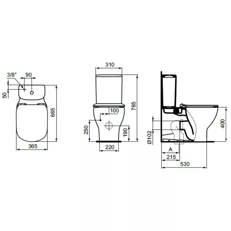 Rezervor aplicat WC Ideal Standard Tesi, alimentare inferioara, alb, T356801 [1]