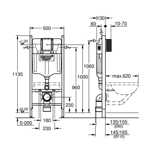 Rezervor cu cadru incastrat Grohe Rapid SL Project 1.13 m pentru vas WC [1]