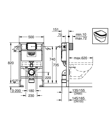 Rezervor Grohe 38526000, Cadru suspendat Rapid SL, tip instalare incastrat, tip placare uscata, numar moduri spalare 2 [5]