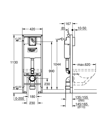 Rezervor Grohe 38713001, Cadru Rapid SL, tip instalare incastrat, tip placare uscata, numar moduri spalare 2 [1]