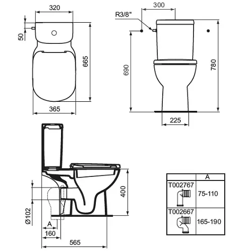 Rezervor Ideal Standard Tempo, aparent, alimentare laterala, ceramic, alb, T427401 [5]